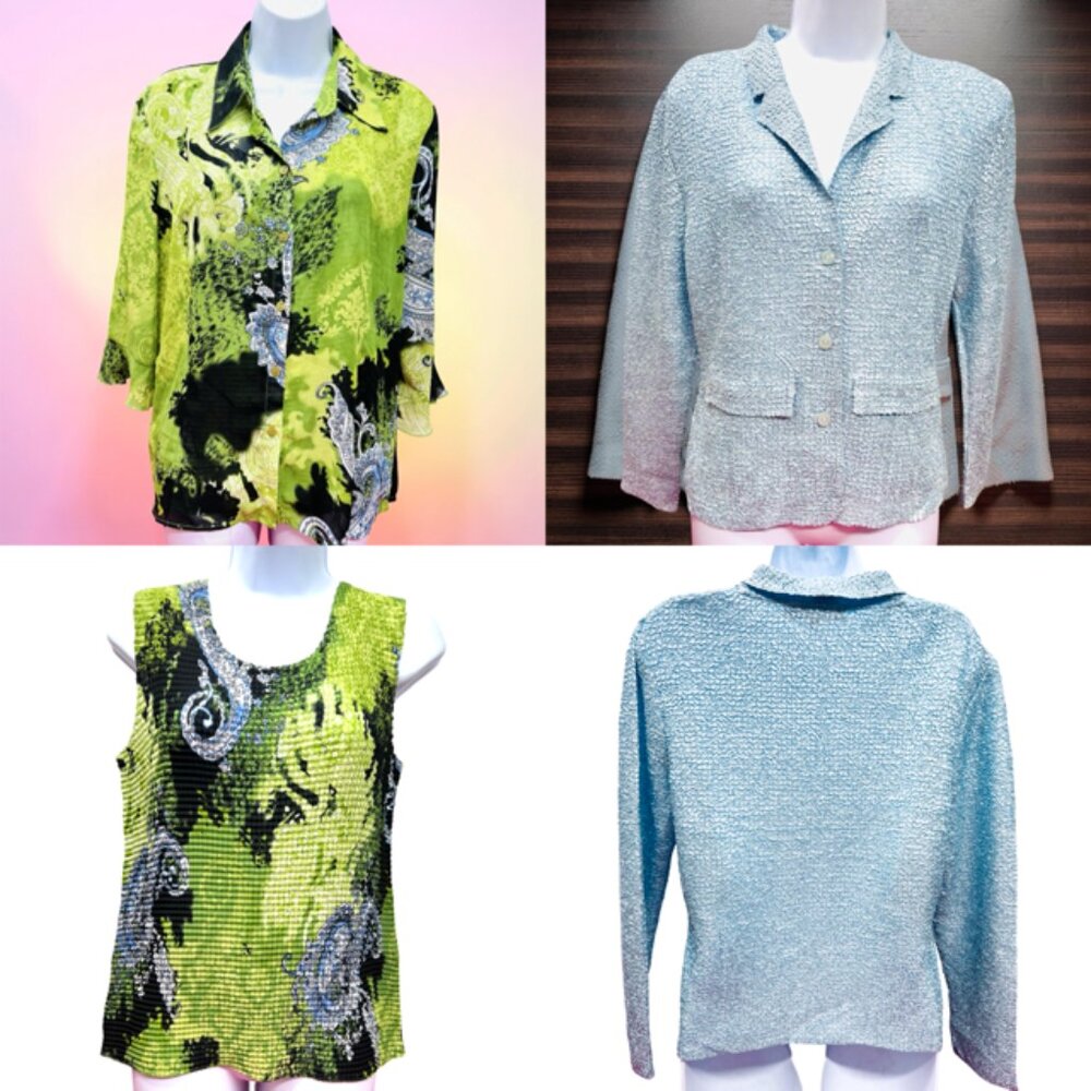 2 Blouses Sz. L :  Pleats Collections & Essentials Lined Pleat Long Sleeve (#58